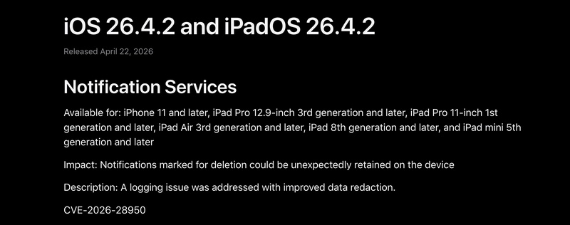  iOS 26.4.2安全修复技术解析：通知缓存漏洞的深层机理 手机评测